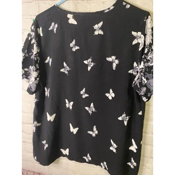 Ekouaer Ladies Size XL Butterfly  Top  White Black Short Sleeve - Picture 6 of 8